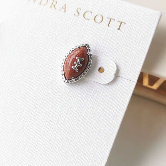 Kendra Scott Football Silver Orange Goldstone Stud Earrings - Picture 3 of 3